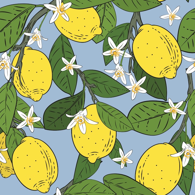Seamless pattern of branches with lemons Premium Vector
