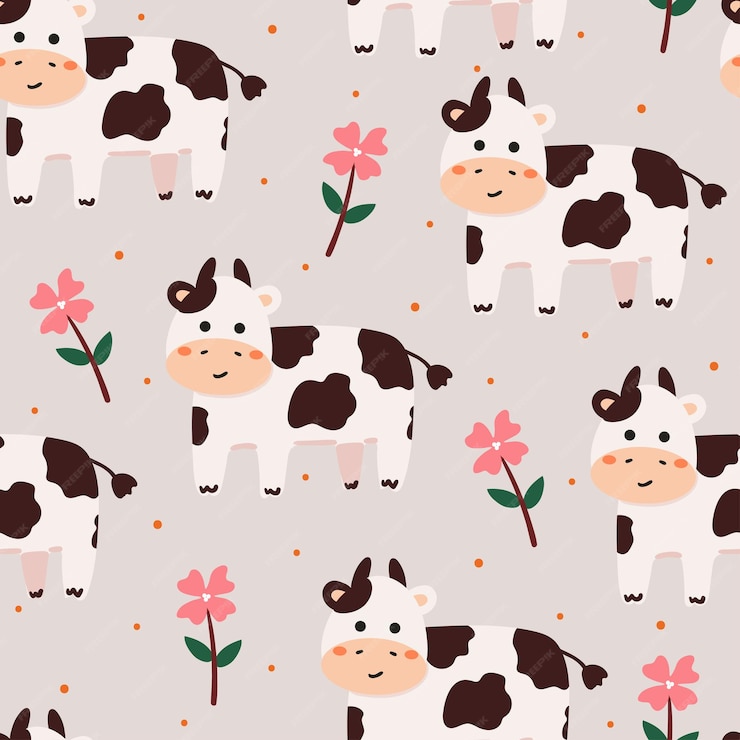 Premium Vector | Seamless pattern cartoon cow and flower