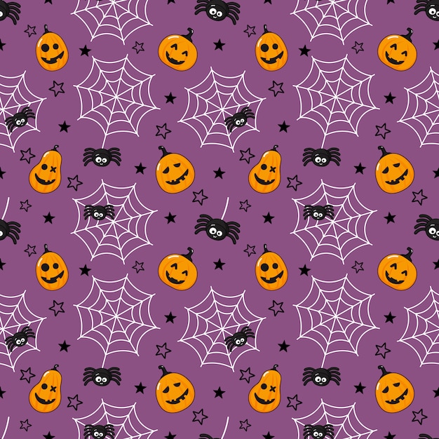 Premium Vector | Seamless pattern cartoon happy halloween. spider ...