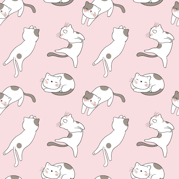 Premium Vector | Seamless pattern cat on pink pastel.