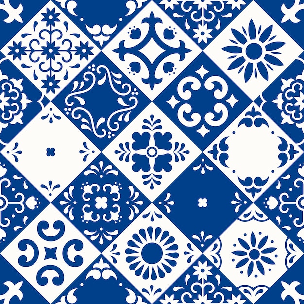 Premium Vector | Seamless pattern. ceramic tiles with flower, leaves ...