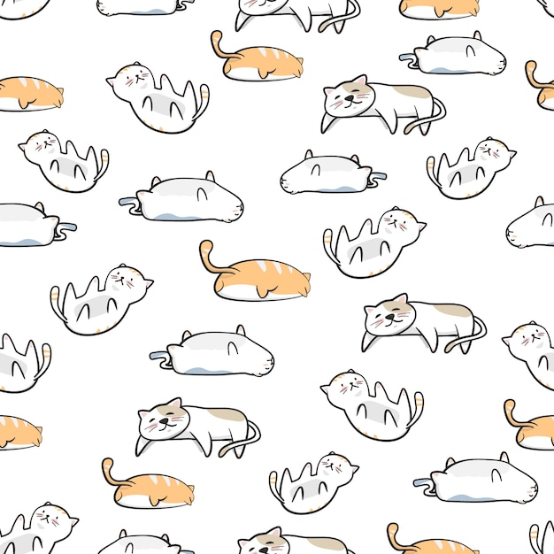 Premium Vector | Seamless pattern cute cat cartoon with hand drawn style