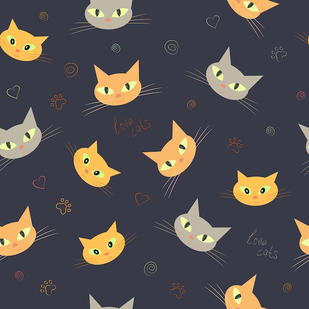 Premium Vector Seamless pattern of cute cat faces