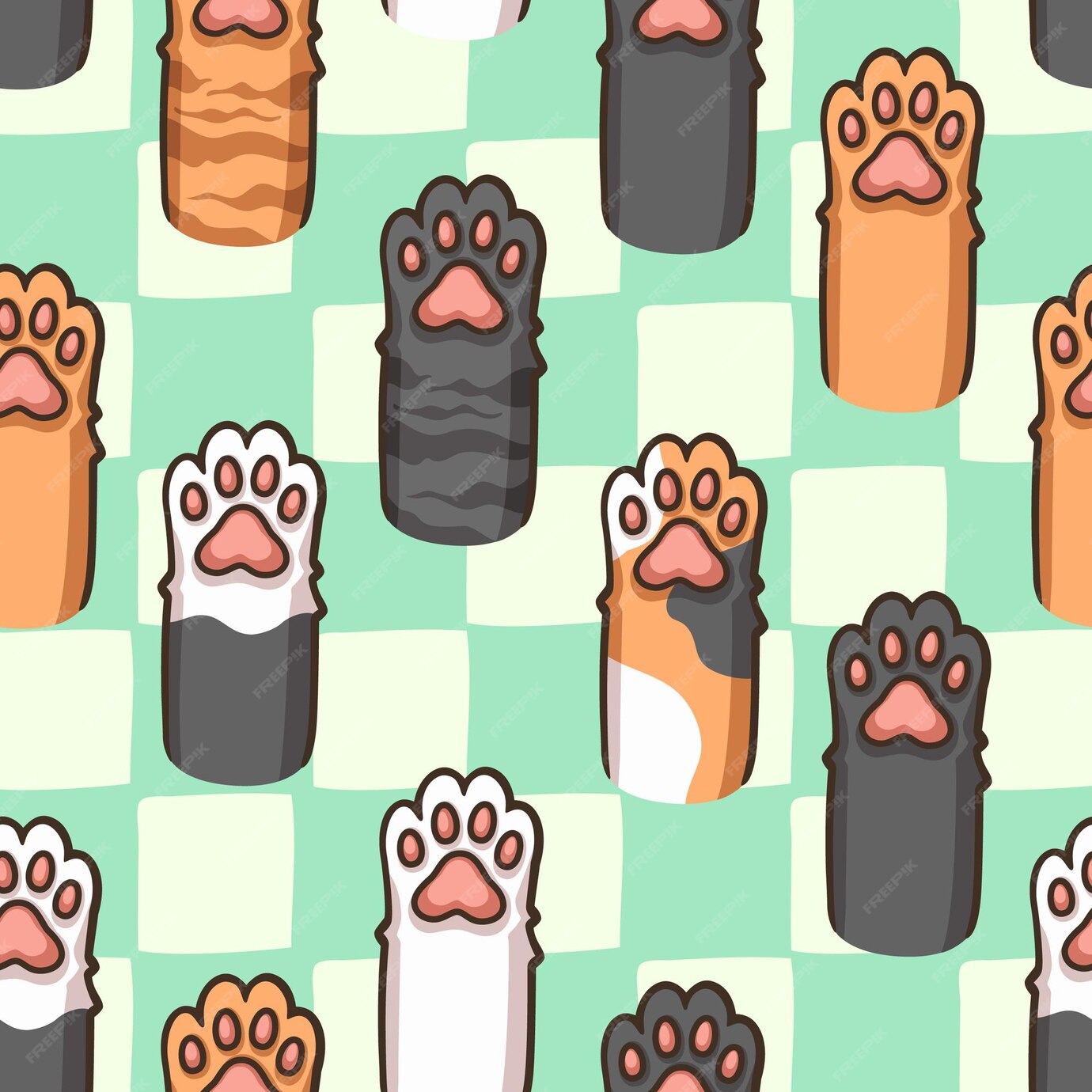 Premium Vector | Seamless pattern cute cat paws cartoon light green ...