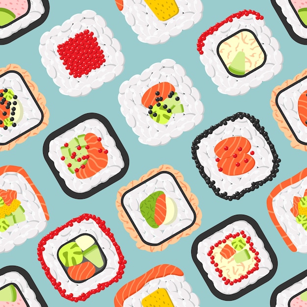 Premium Vector | Seamless pattern of cute colored sushi rolls