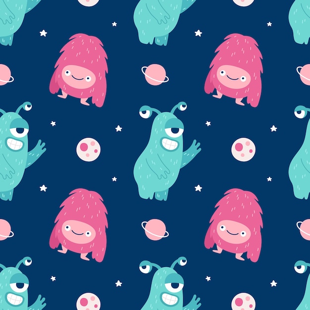 Premium Vector Seamless Pattern Of Cute Monsters For Print Packaging Fabric Wallpaper