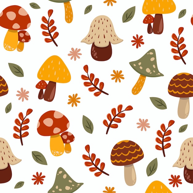 Premium Vector | Seamless pattern of cute mushrooms cartoon