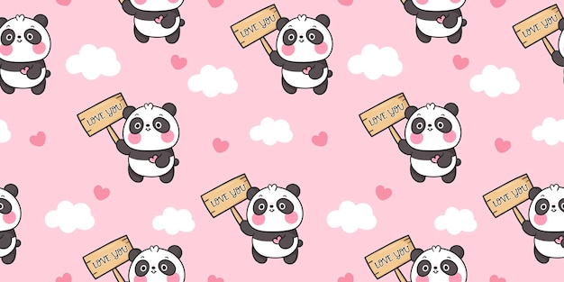 Premium Vector Seamless Pattern Cute Panda Bear Cartoon