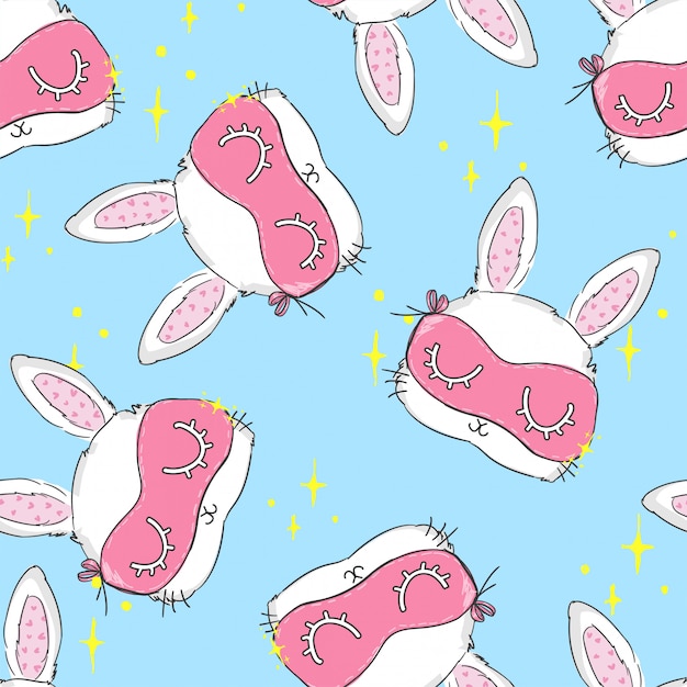 Download Seamless pattern cute rabbit with eyes mask. hand drawn ...