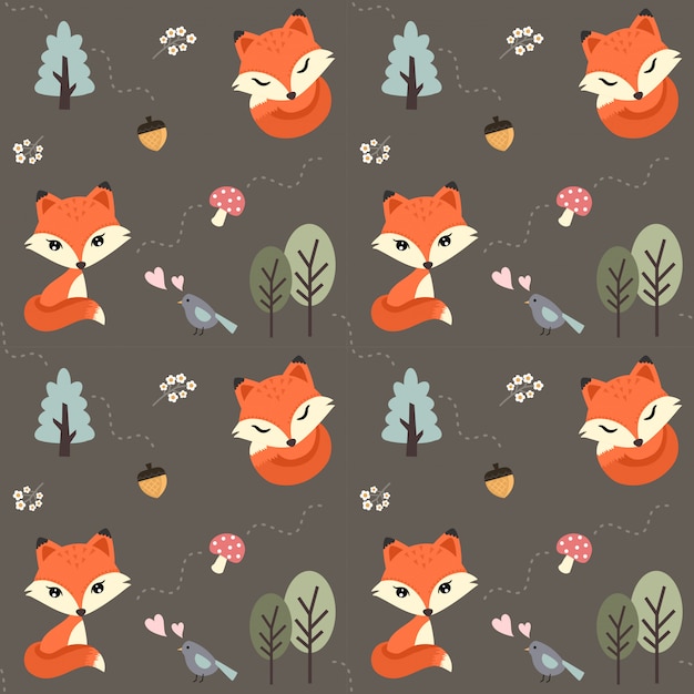 Premium Vector | Seamless pattern cute red fox in the forest.