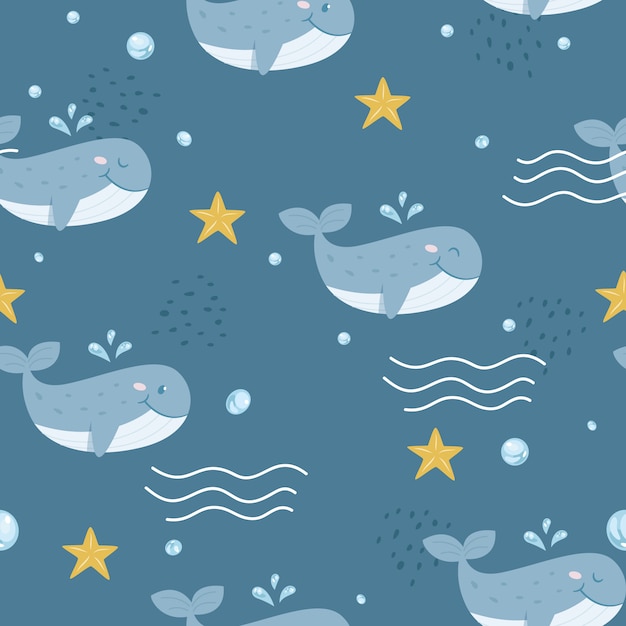 Premium Vector Seamless pattern cute whale