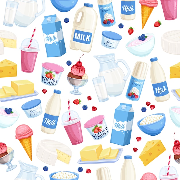 Premium Vector Seamless Pattern Dairy Products