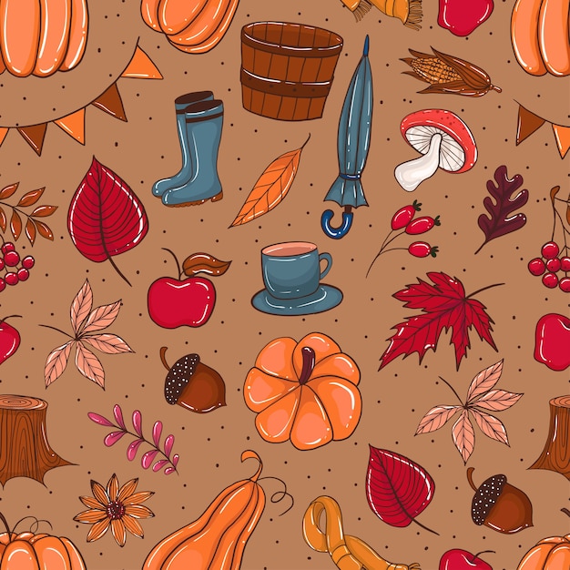 Premium Vector | Seamless pattern doodles autumn element