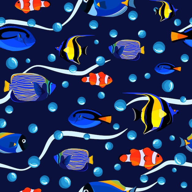 Download Seamless pattern of fish. abstract undersea seamless pattern. fish underwater with bubbles ...