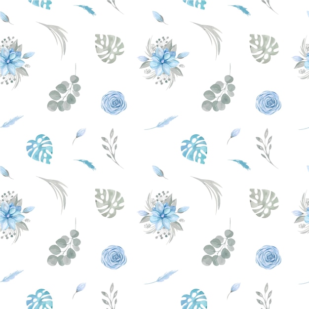 Premium Vector Seamless Pattern Of Floral Blue Flowers And Greenery