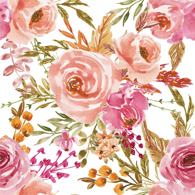 Premium Vector | Seamless pattern of flower peach and pink watercolor ...