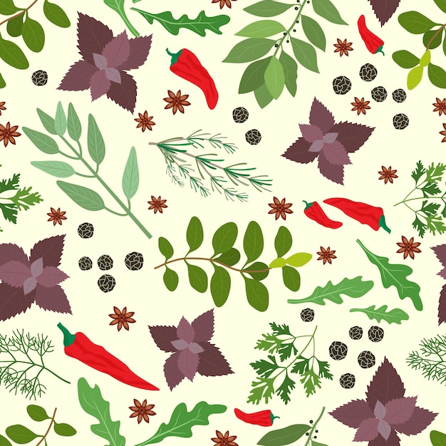 Free Vector Seamless Pattern Of Fresh Cooking Herbs And Spices