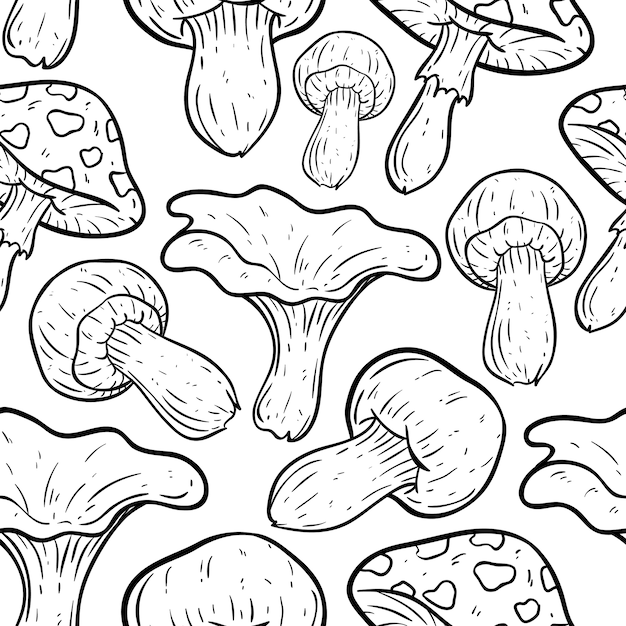 Premium Vector Seamless Pattern Of Hand Drawing Mushroom On White