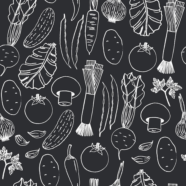 Premium Vector | Seamless pattern of hand drawn vegetables on black ...