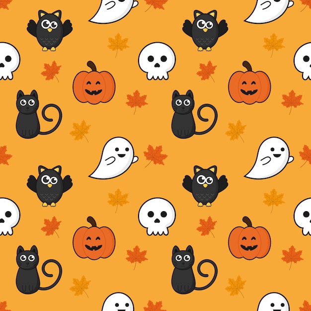 Premium Vector | Seamless pattern happy halloween icons isolated on ...