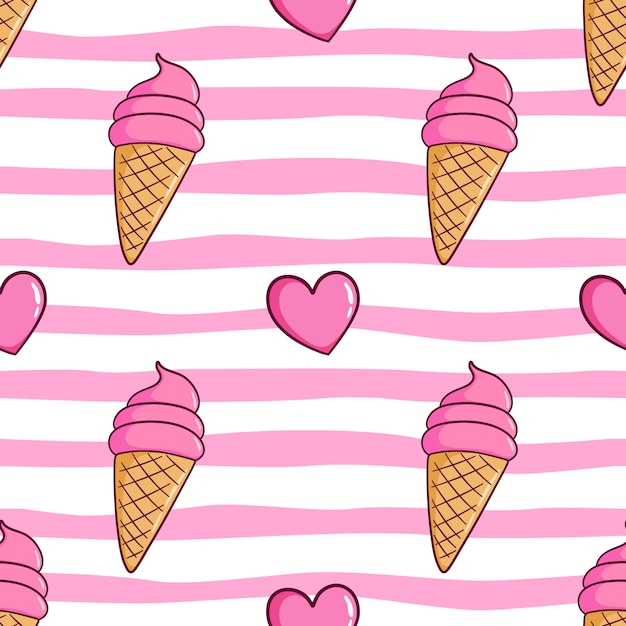 Seamless pattern of ice cream cone with colored doodle style Premium