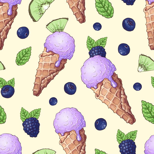 シームレスパターンアイスクリームの野生の果実 プレミアムベクター