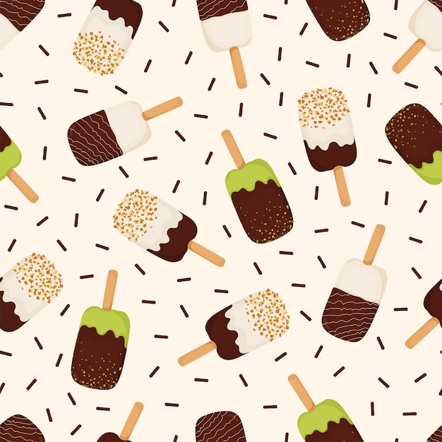 Seamless pattern of ice cream with chocolate, nuts, pistachios Premium Vector