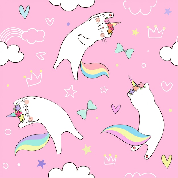 Download Seamless pattern kitty cat unicorn on sweet pastel ...