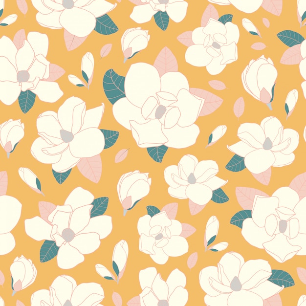 Seamless pattern magnolia flower Vector | Premium Download