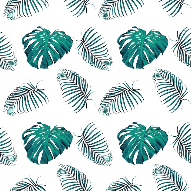 Seamless pattern monstera and palm leaves background. Premium Vector