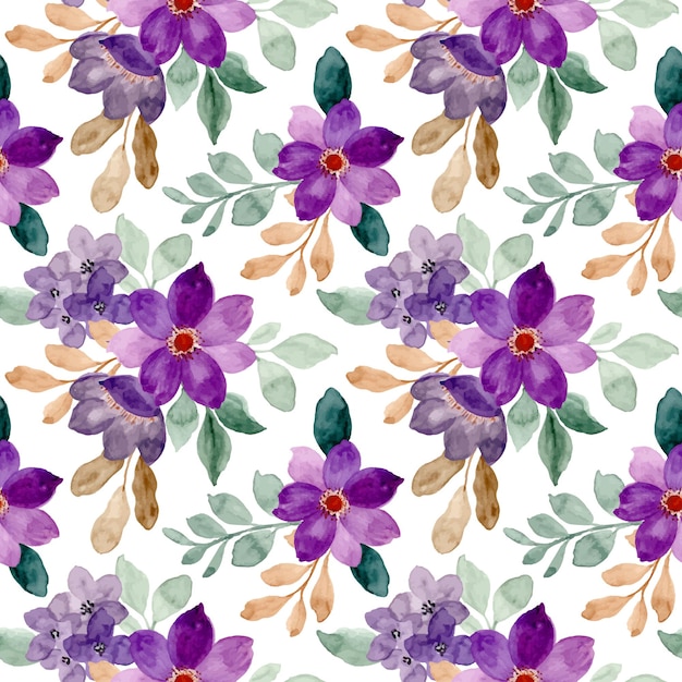 紫色の水彩花柄のシームレスなパターン プレミアムベクター