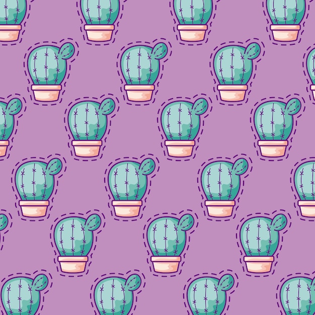 Seamless pattern patches of cactus in pots plants Premium Vector