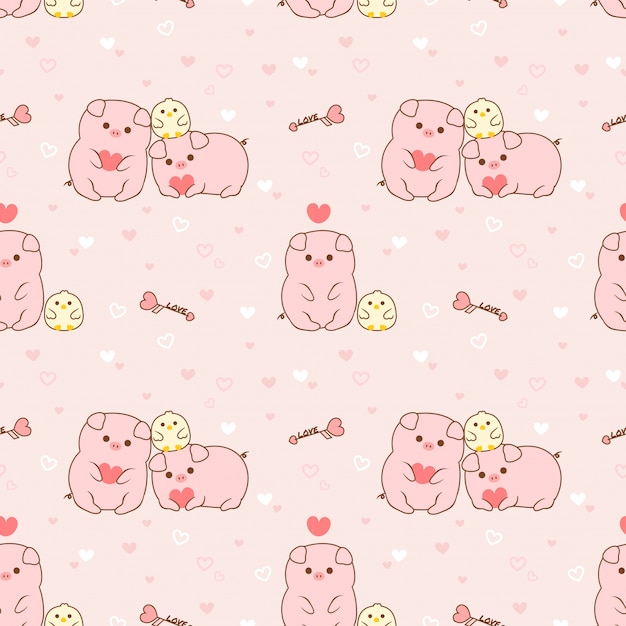 Premium Vector | Seamless pattern pig and chick