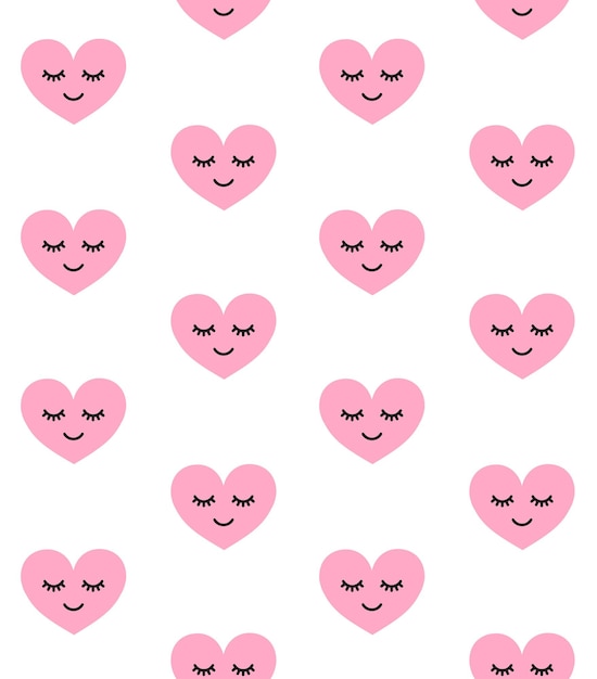 Premium Vector Seamless Pattern Of Pink Hearts With Faces 9722