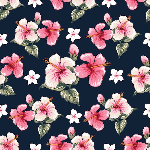 Seamless pattern pink hibiscus Premium Vector