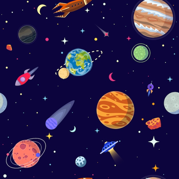 Premium Vector | Seamless pattern of planets in open space.