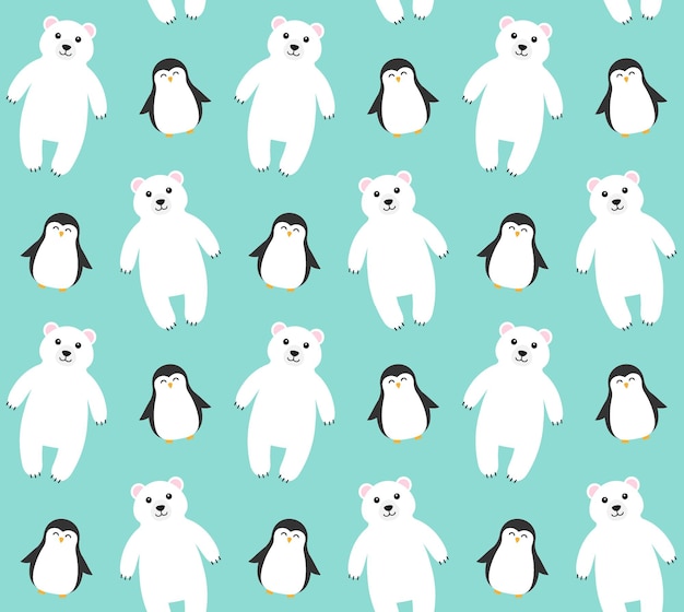 Premium Vector Seamless Pattern Of Polar Bears And Penguins