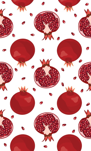 Premium Vector | Seamless pattern pomegranate fruits and seeds