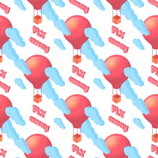 Seamless pattern of red hot air ballons and clouds Premium Vector