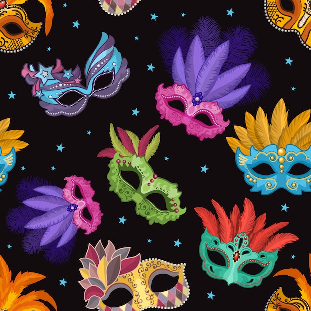 Seamless pattern set with carnival mask Premium Vector