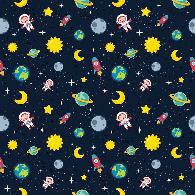 Premium Vector | Space Pattern Seamless Print Of Cartoon Universe With