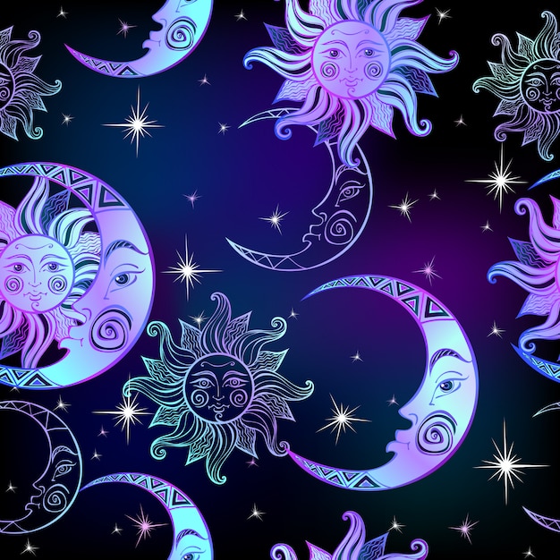 Download Seamless pattern. sun moon and stars Vector | Premium Download