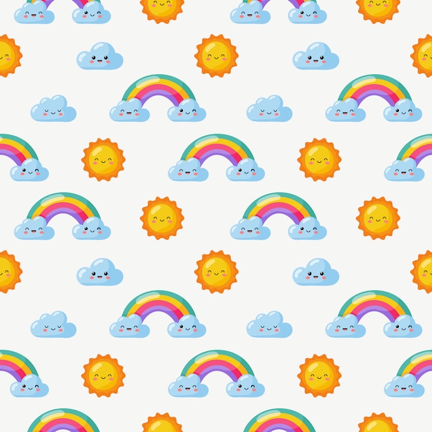 Seamless Pattern Sun Rainbow And Clouds Kawaii Wallpaper On