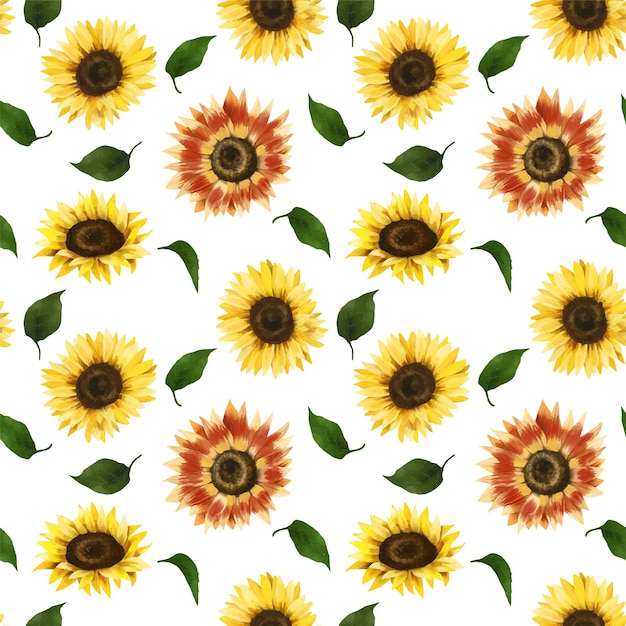 Premium Vector | Seamless pattern of sunflowers and green leaves ...