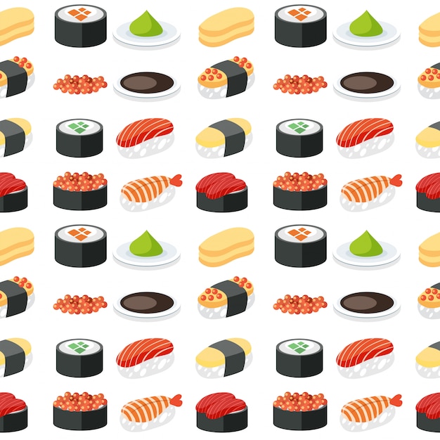 Premium Vector Seamless Pattern Sushi Set