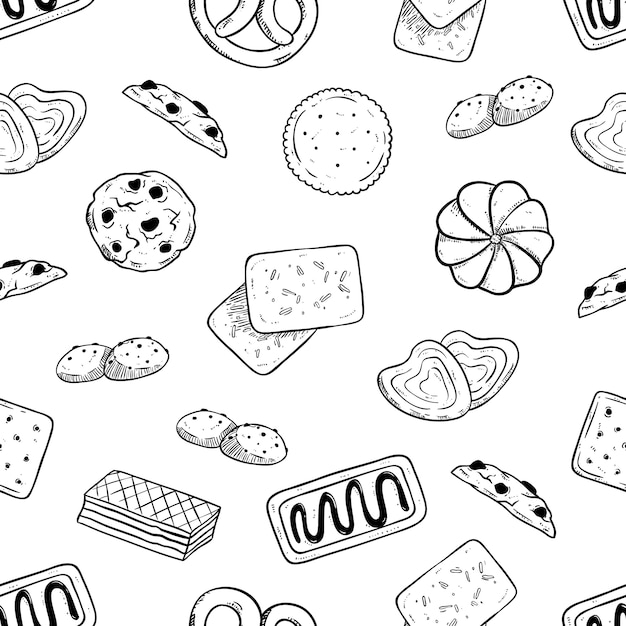 Premium Vector | Seamless pattern of tasty biscuits with hand drawn or