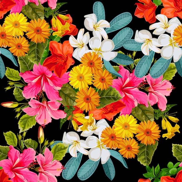 色brillanteスタイルのシームレスパターン熱帯花 プレミアムベクター