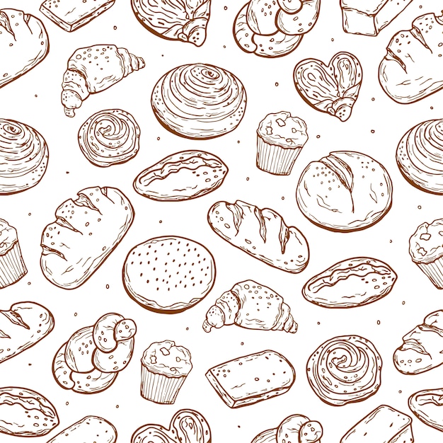 Premium Vector Seamless pattern. various baking. bread. doodle style