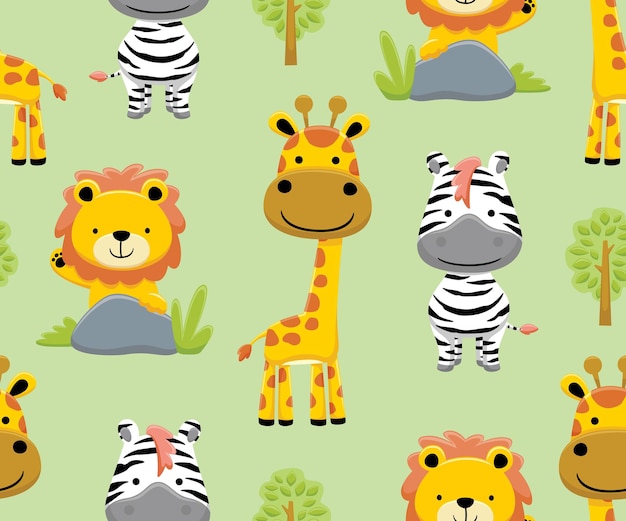 Premium Vector | Seamless pattern vector of safari animals cartoon