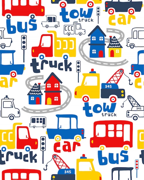 Seamless pattern vector with vehicles cartoon Premium Vector